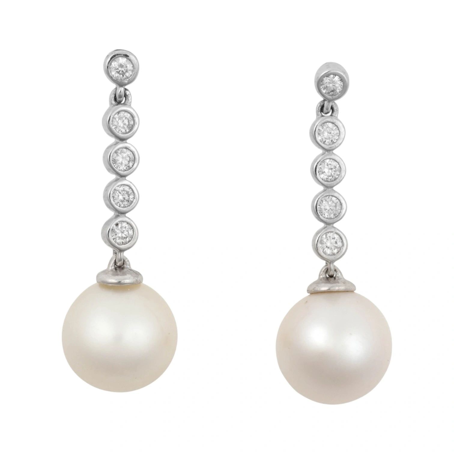 Pair of Pearl and Diamond Drop Earrings - Image 2