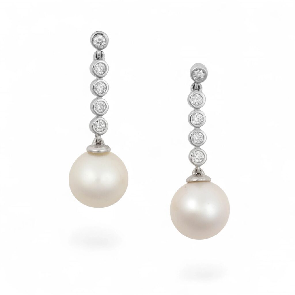 Pair of Pearl and Diamond Drop Earrings