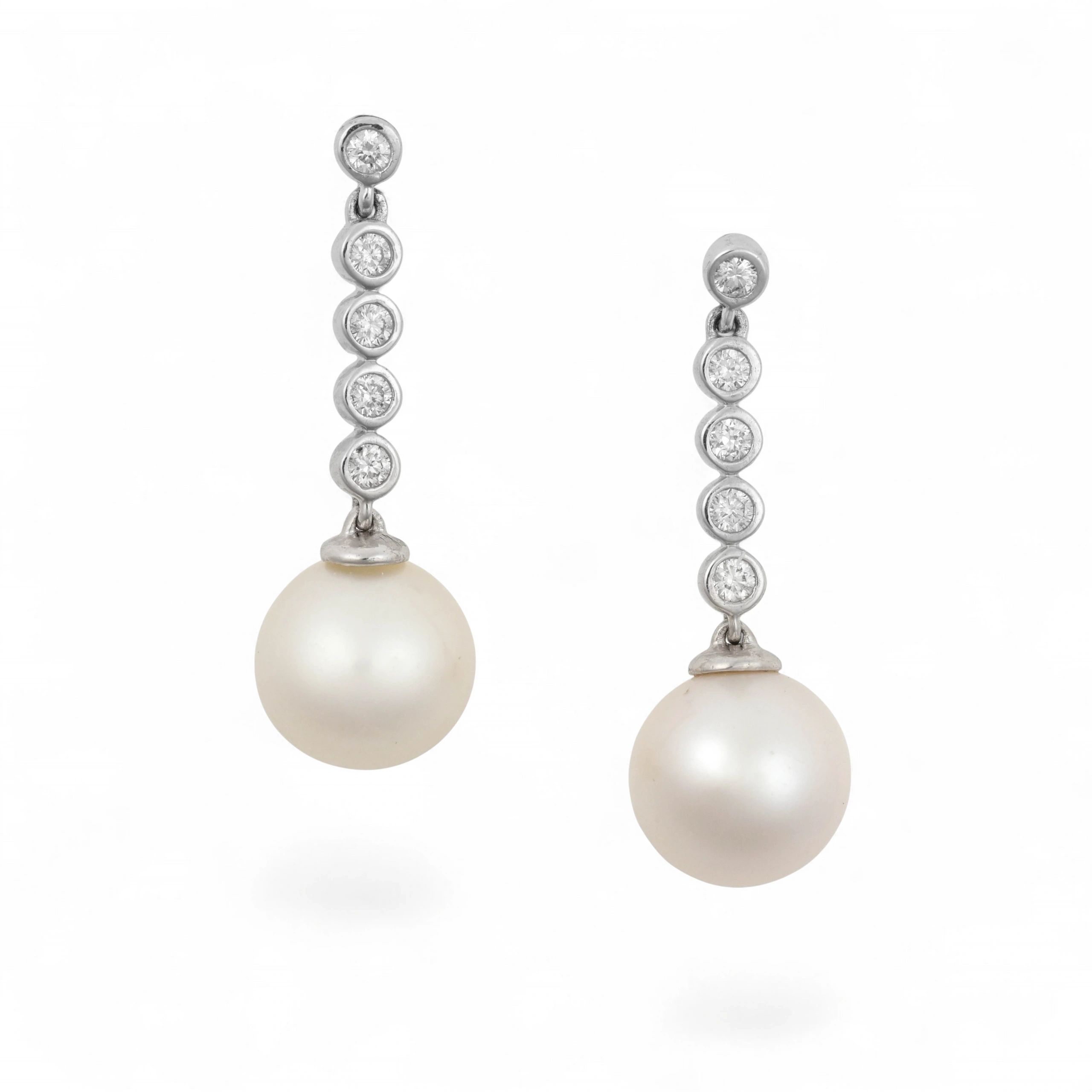 Pair of Pearl and Diamond Drop Earrings
