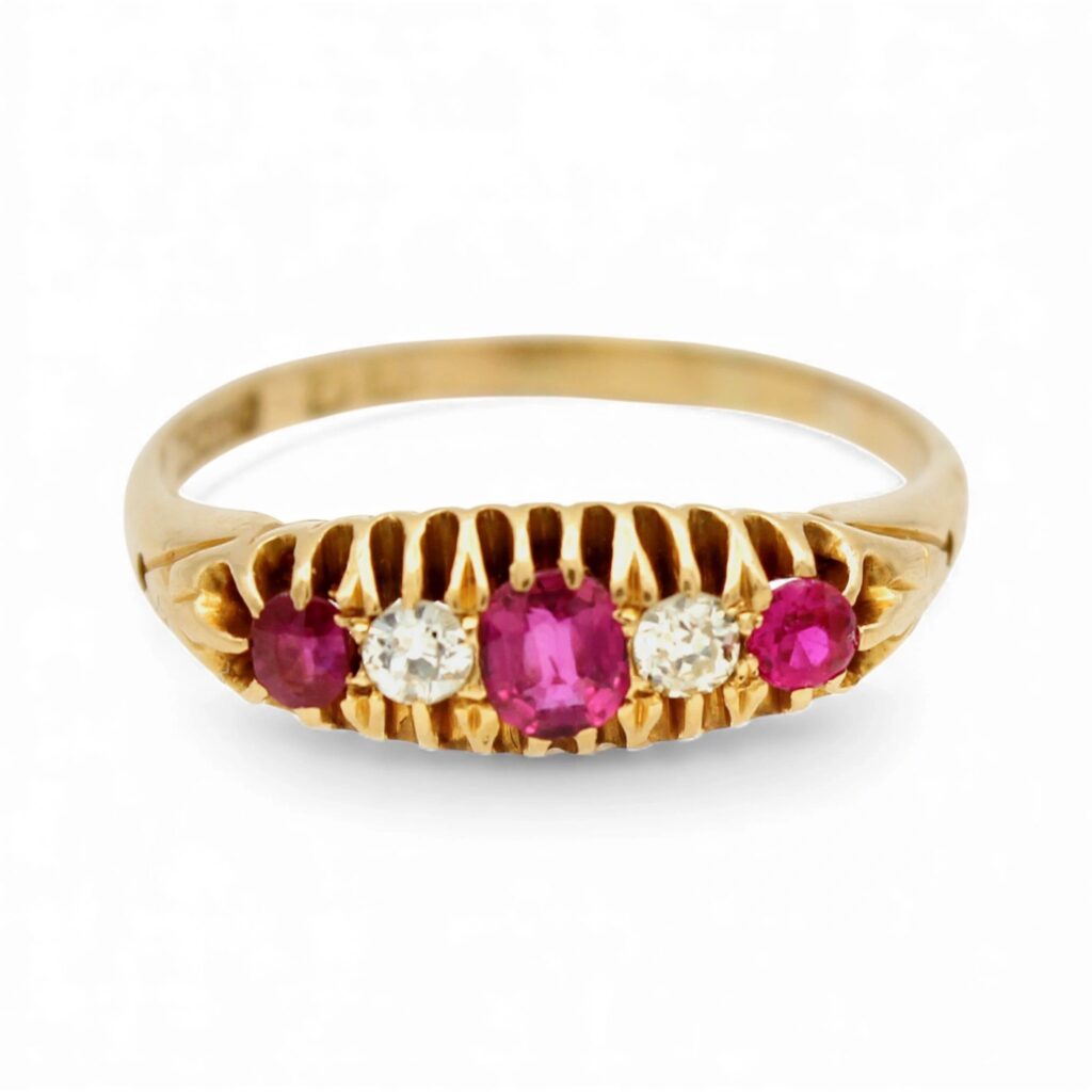 Antique Ruby and Diamond Five Stone Ring