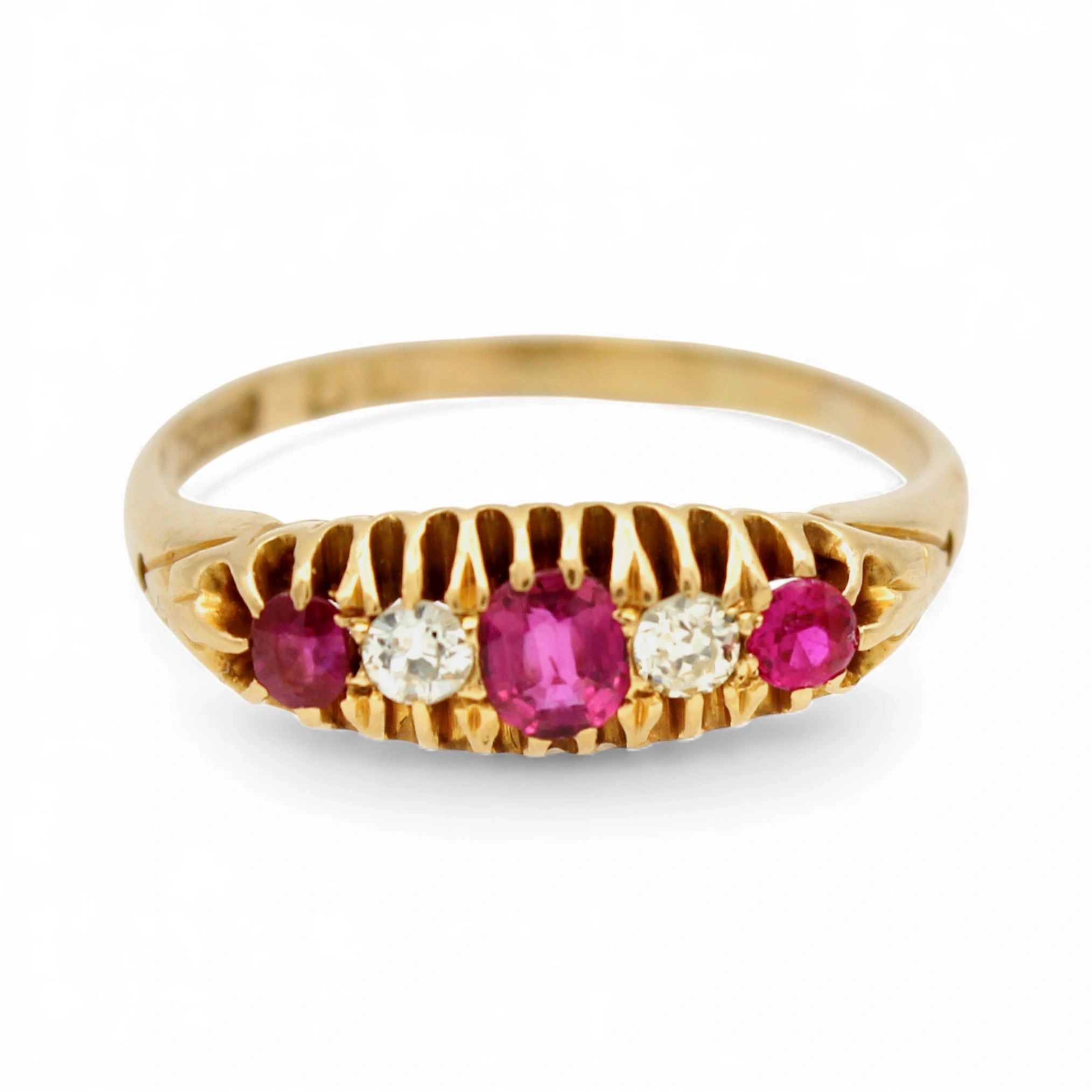 Antique Ruby and Diamond Five Stone Ring