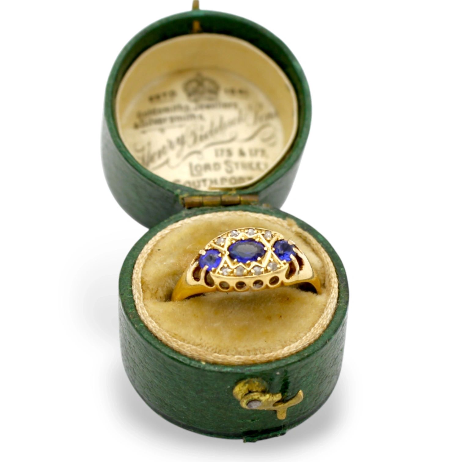 Antique Sapphire and Diamond Three Stone Ring