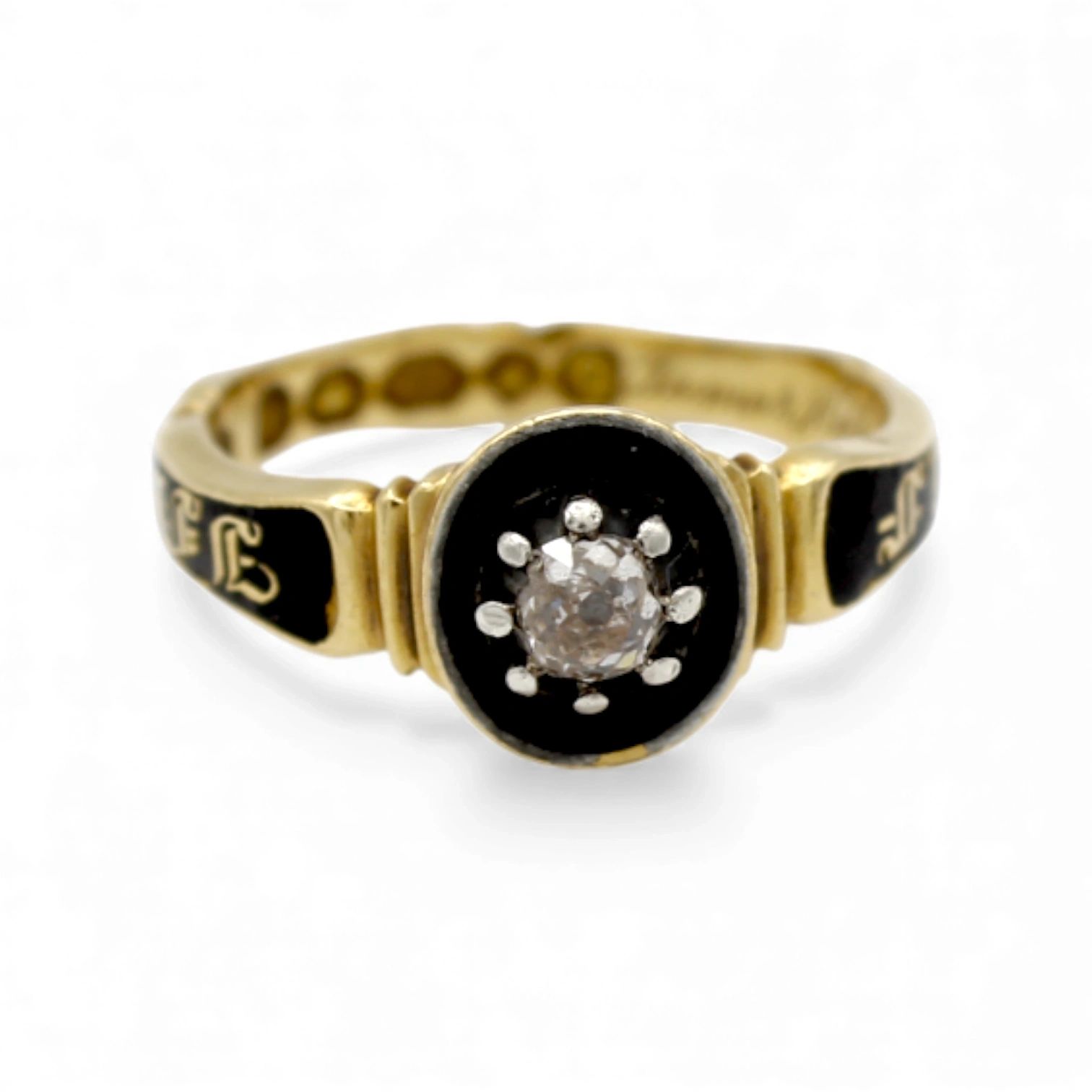 Early Victorian Diamond and Enamel Mourning Ring