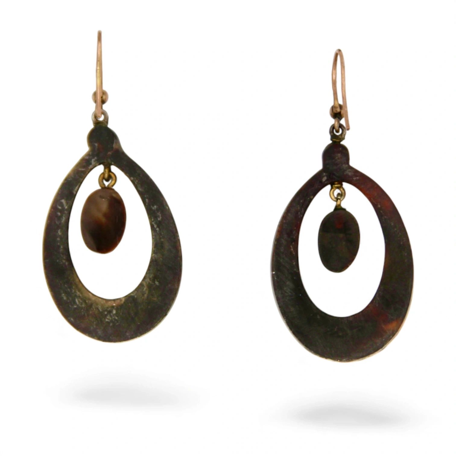 Antique Victorian Tortoise Shell Pique Drop Earrings - Image 2