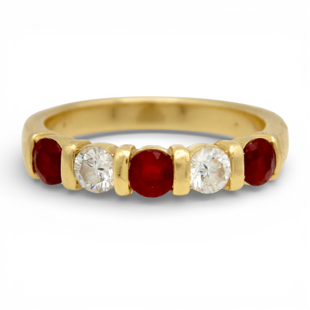 Ruby and Diamond Five Stone Ring