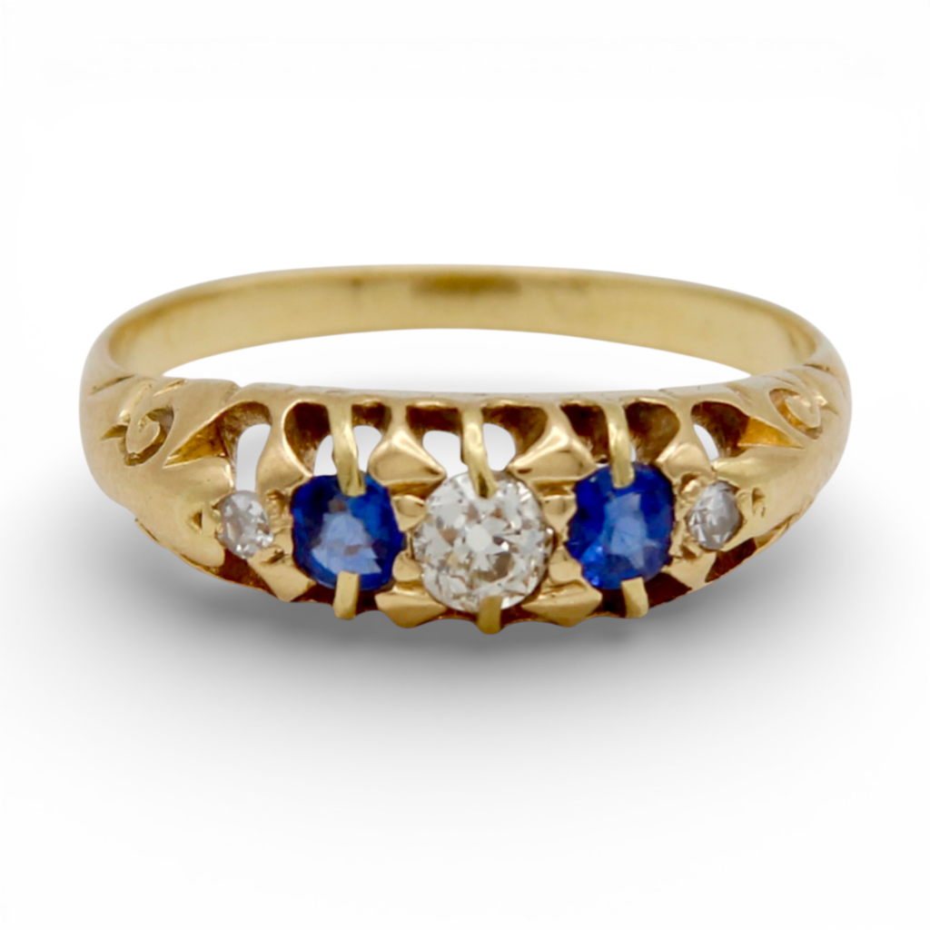 Antique Sapphire and Diamond Five Stone Ring