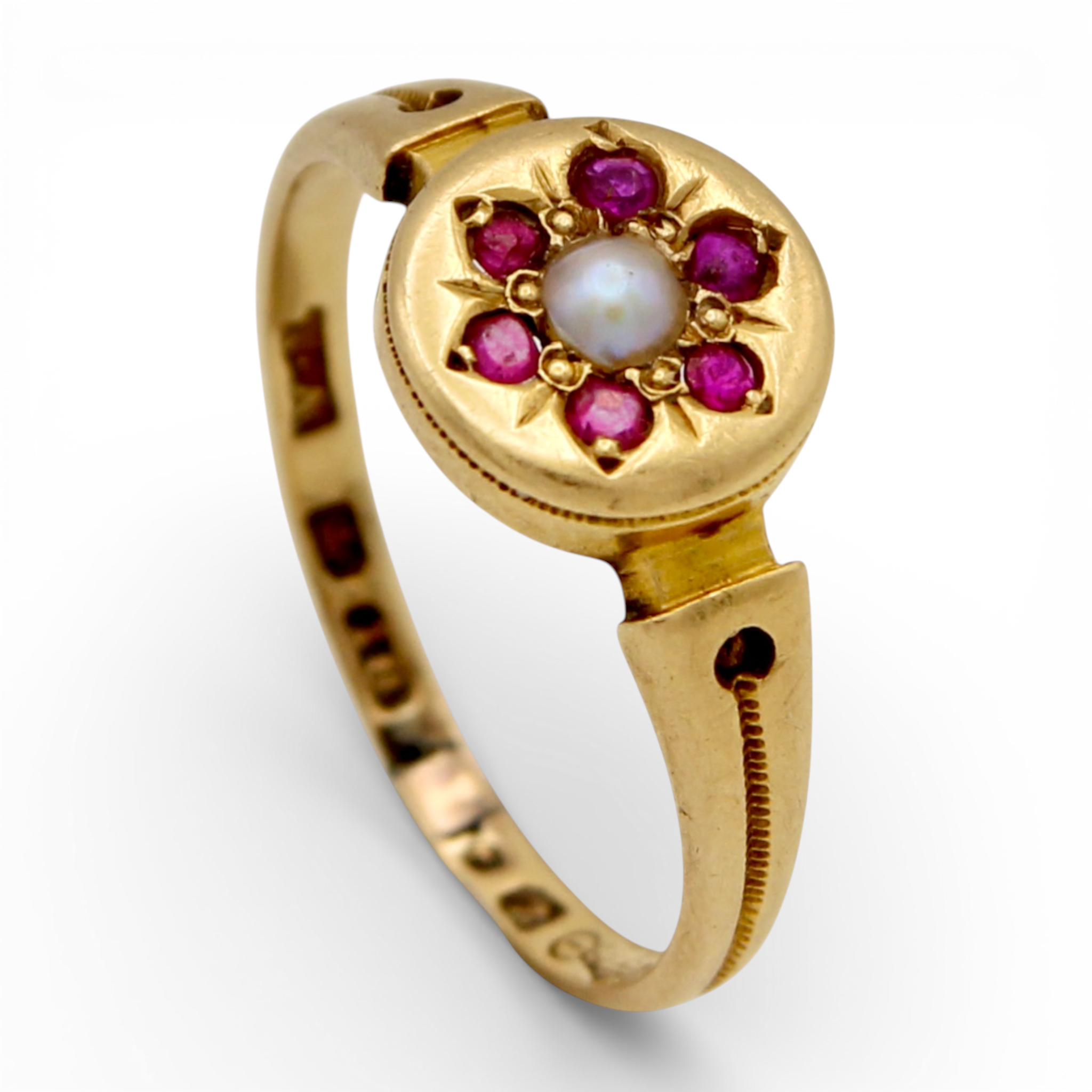 Vintage Pearl and Ruby Cluster Ring - Image 4