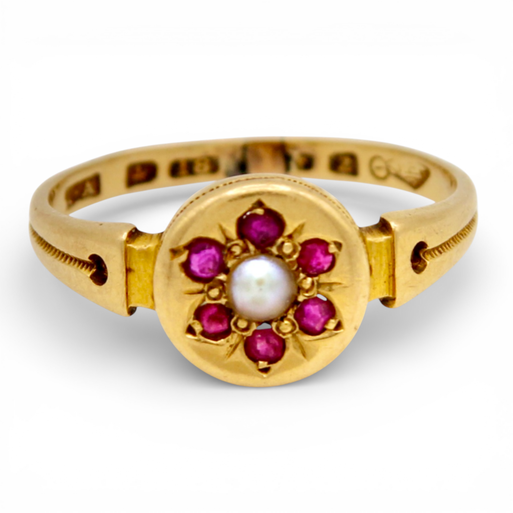 Vintage Pearl and Ruby Cluster Ring