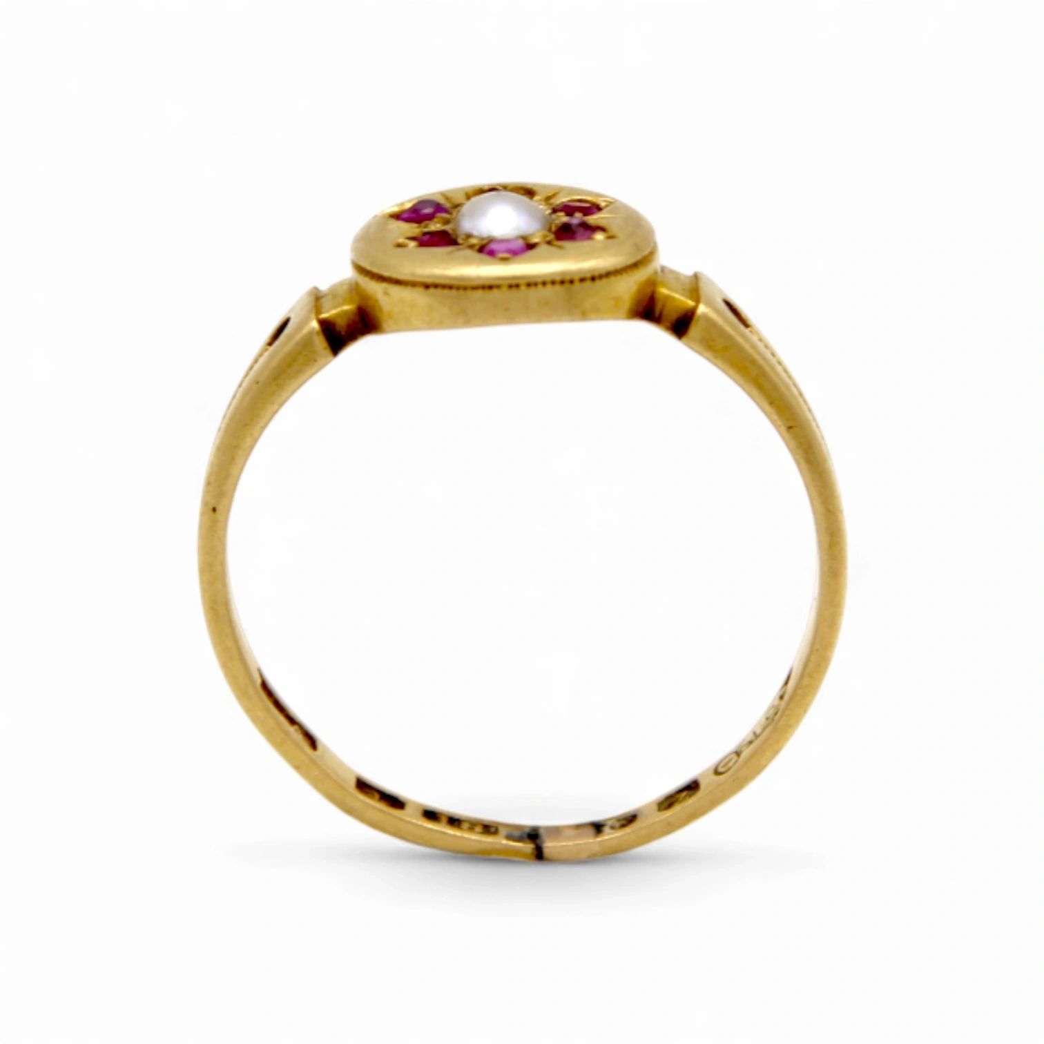 Vintage Pearl and Ruby Cluster Ring - Image 2