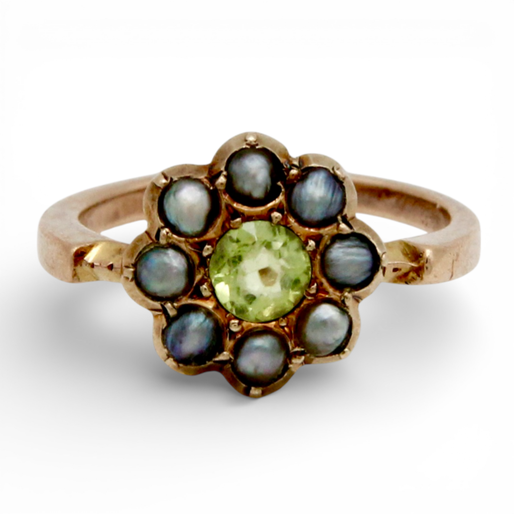 Peridot and Tahitian Pearl Cluster Ring