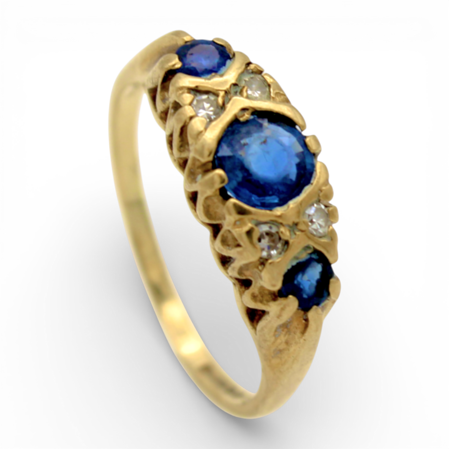 Vintage Sapphire and Diamond Three Stone Ring - Image 2