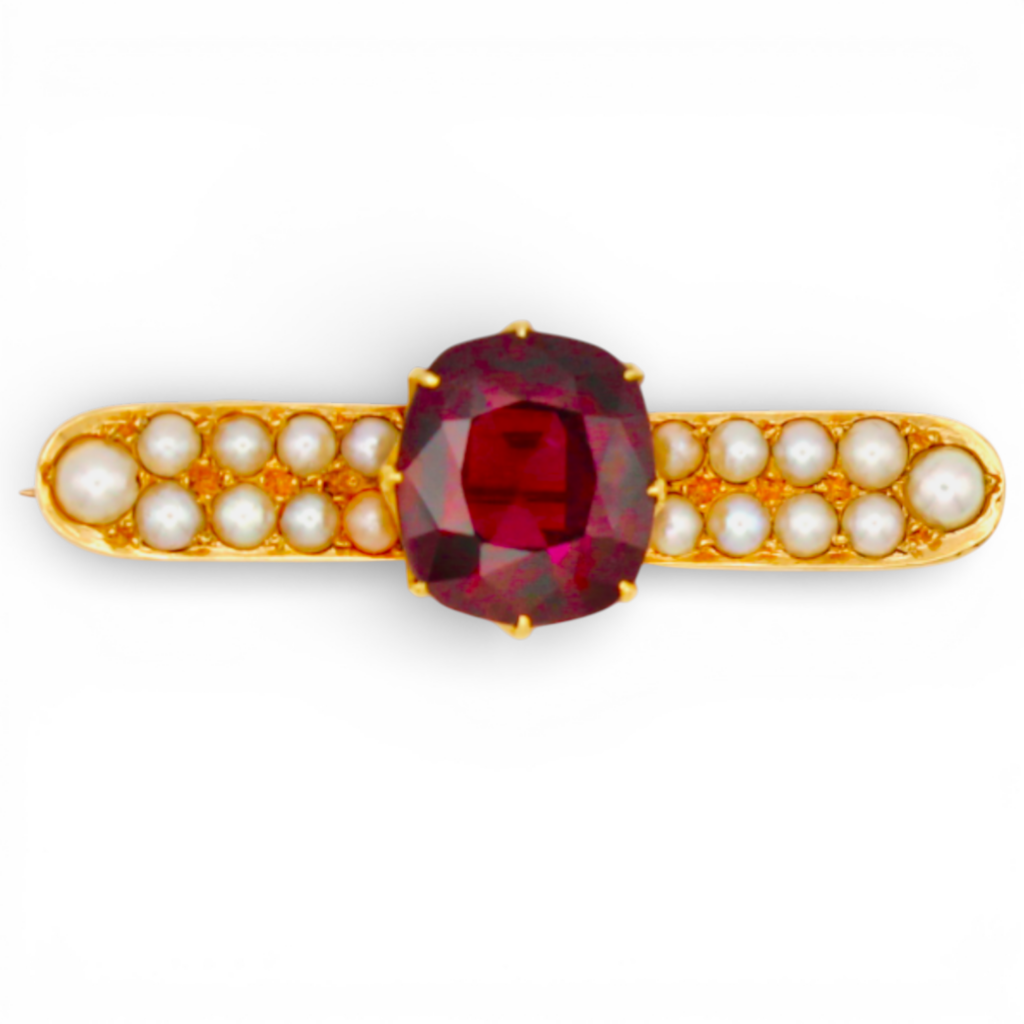 Antique Garnet and Split Pearl Brooch