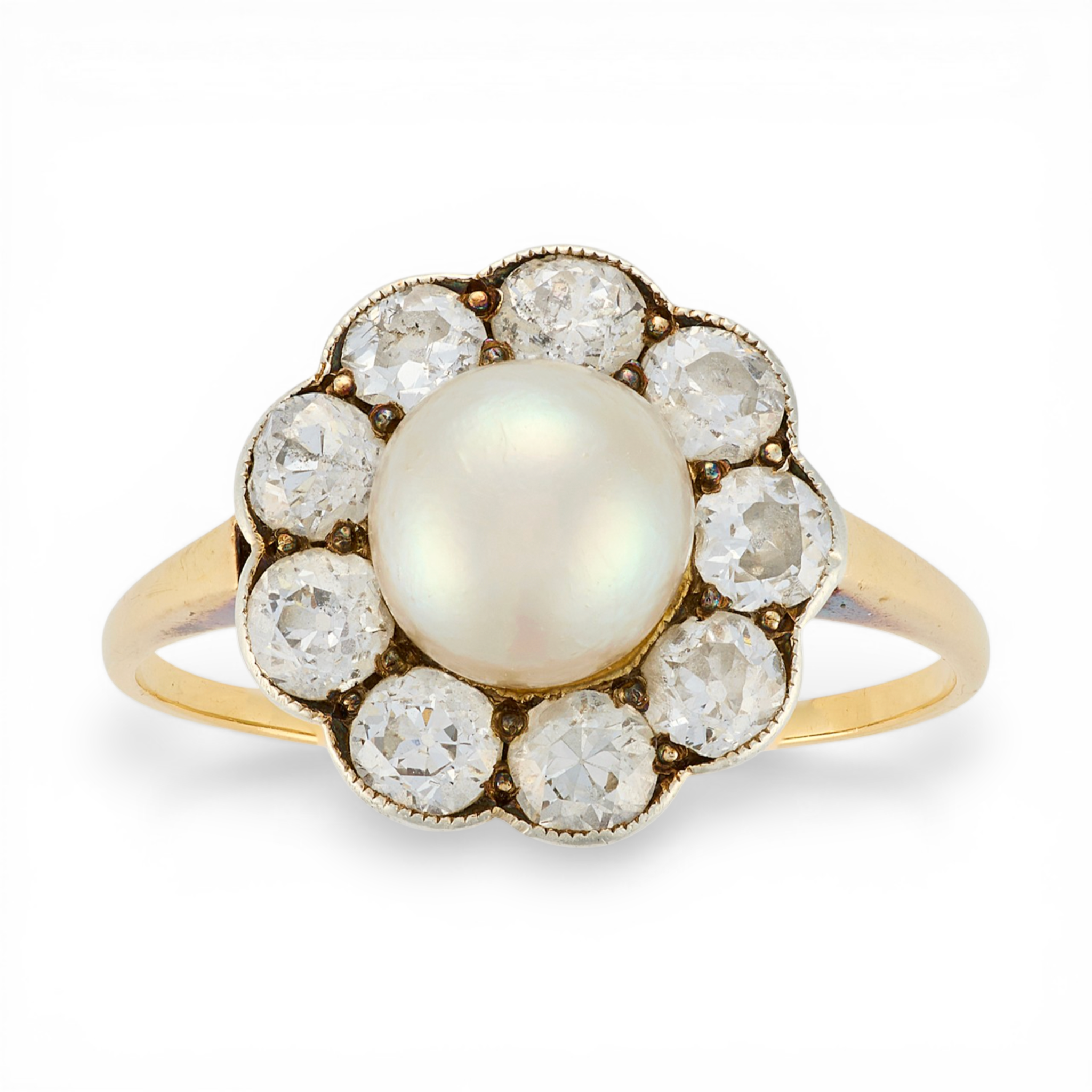Vintage Natural Saltwater Pearl and Diamond Cluster Ring