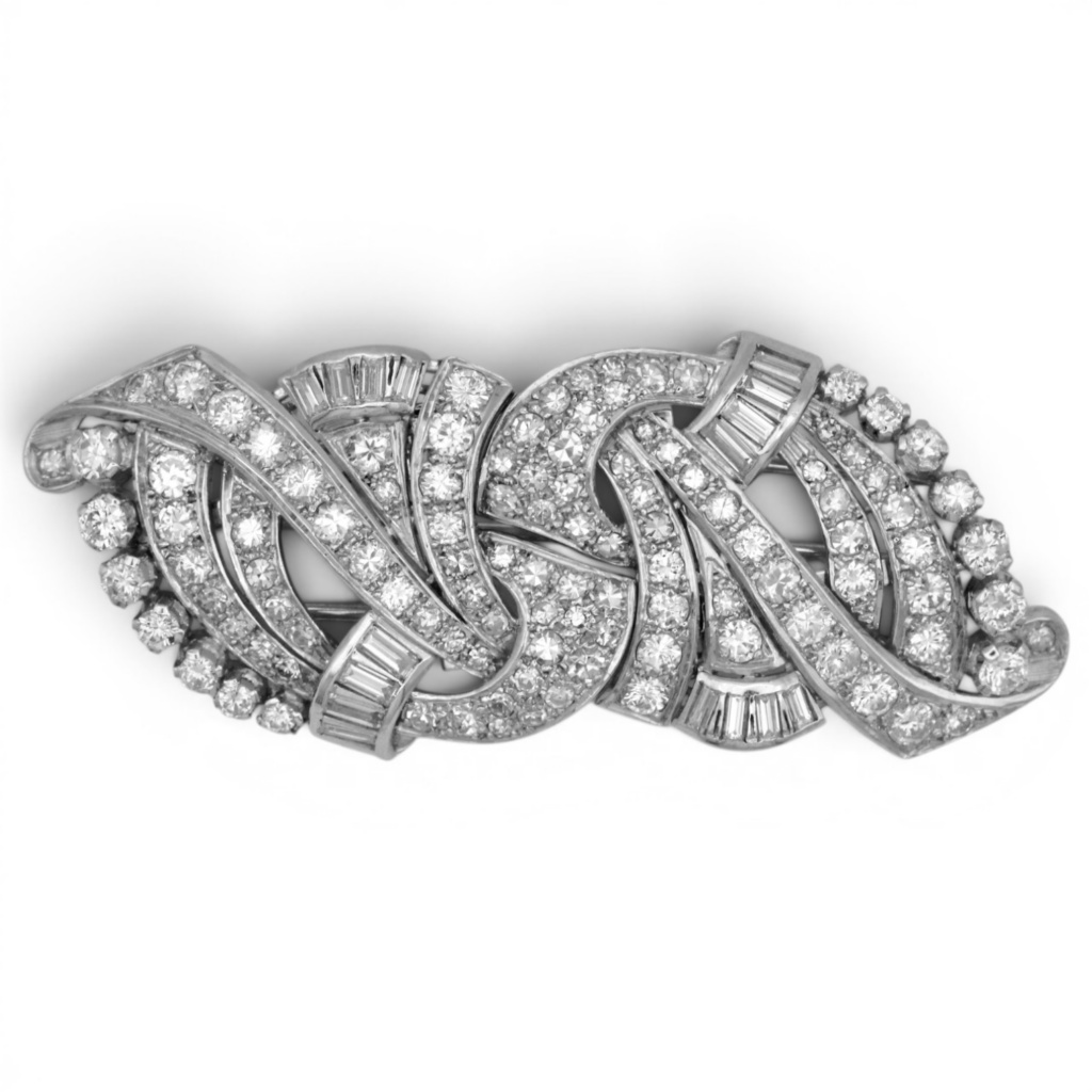 Vintage Diamond Double Clip Brooch
