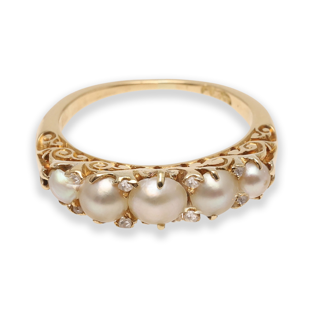 Antique Victorian Pearl and Diamond Five Stone Ring