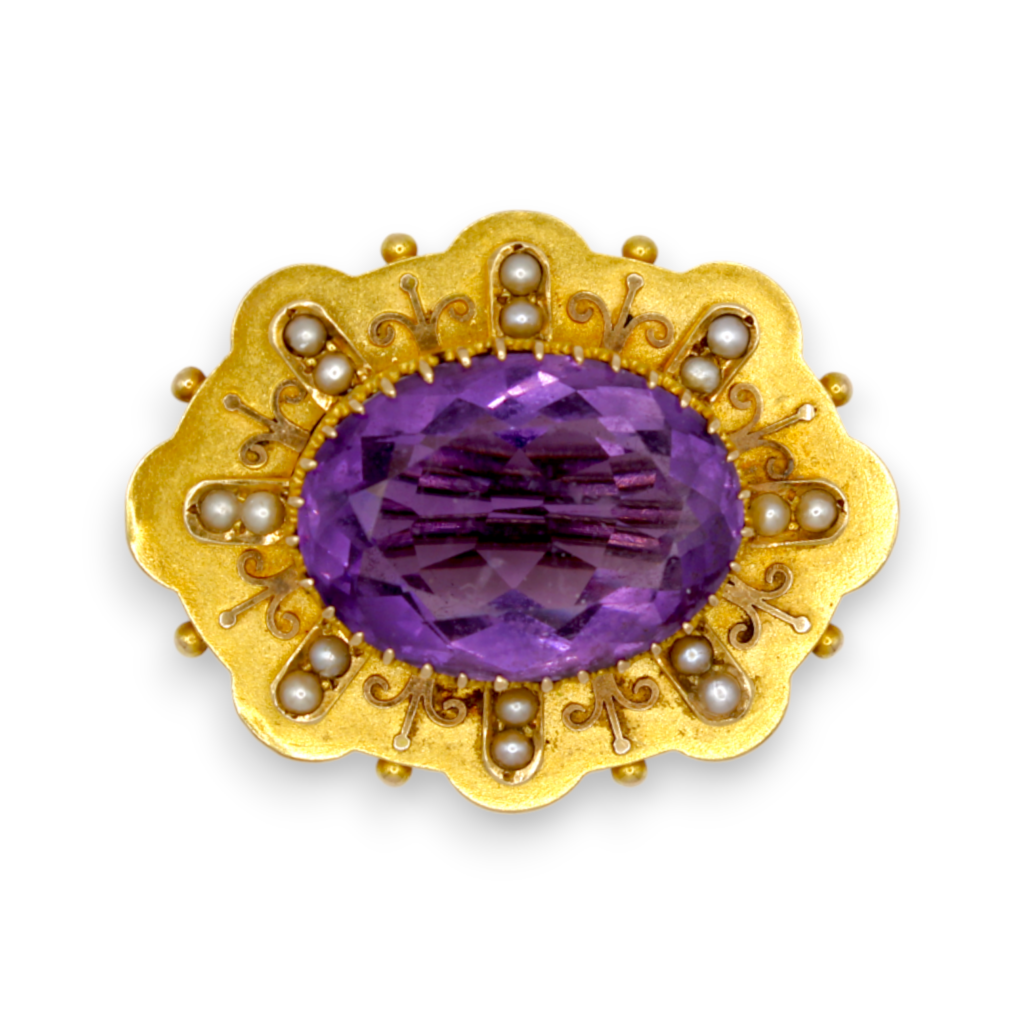 Antique Amethyst and Pearl Brooch