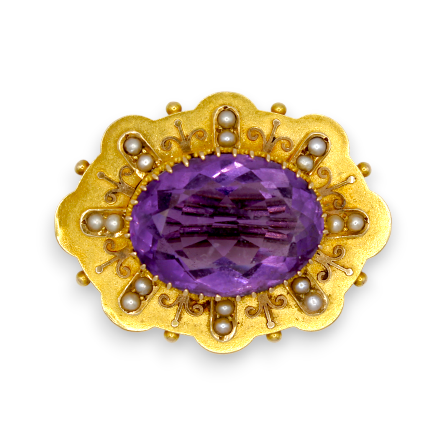 Antique Amethyst and Pearl Brooch