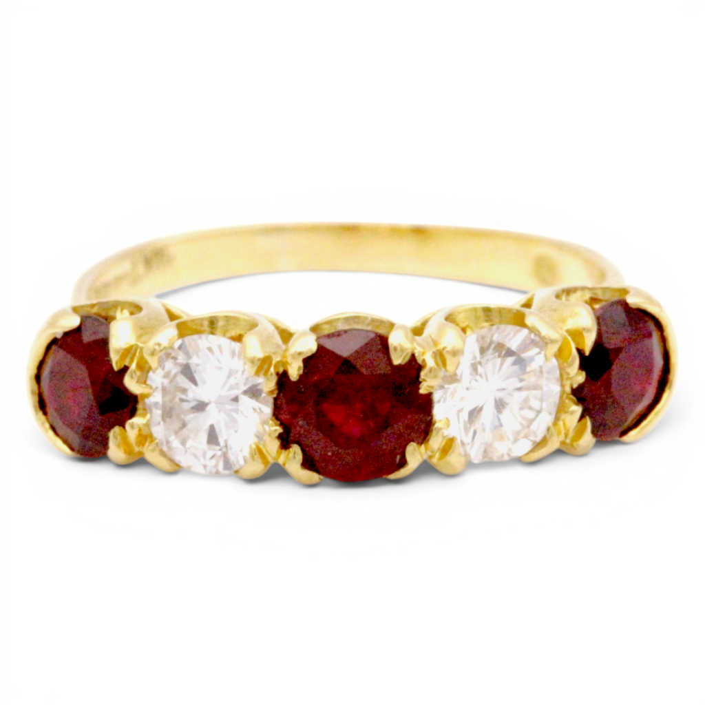 Vintage Ruby and Diamond Five Stone Ring