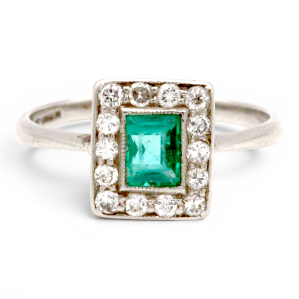 Vintage Emerald and Diamond Cluster Ring