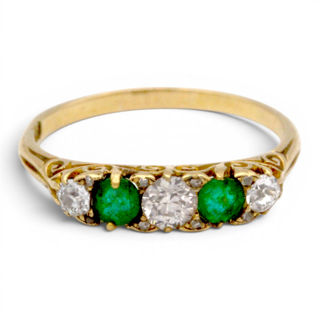 Antique Emerald and Diamond Five Stone Ring