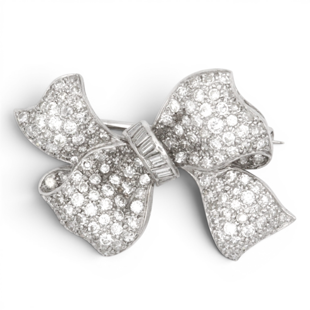 Vintage Diamond Bow Brooch