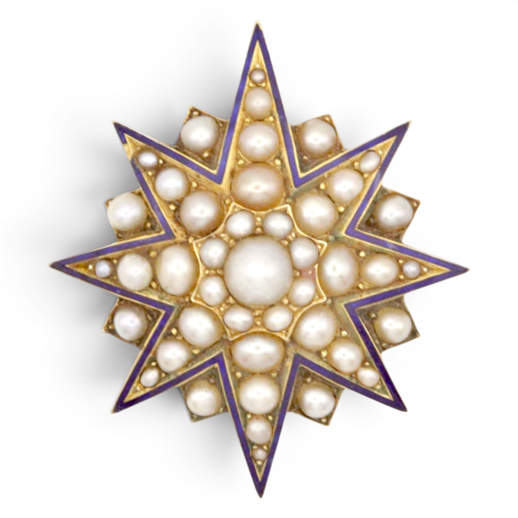 Antique Victorian Pearl and Enamel Star Brooch