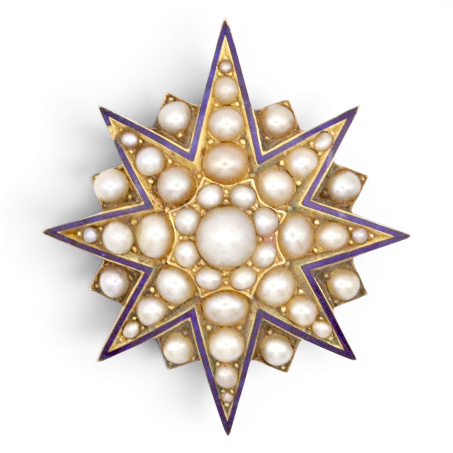 Antique Victorian Pearl and Enamel Star Brooch