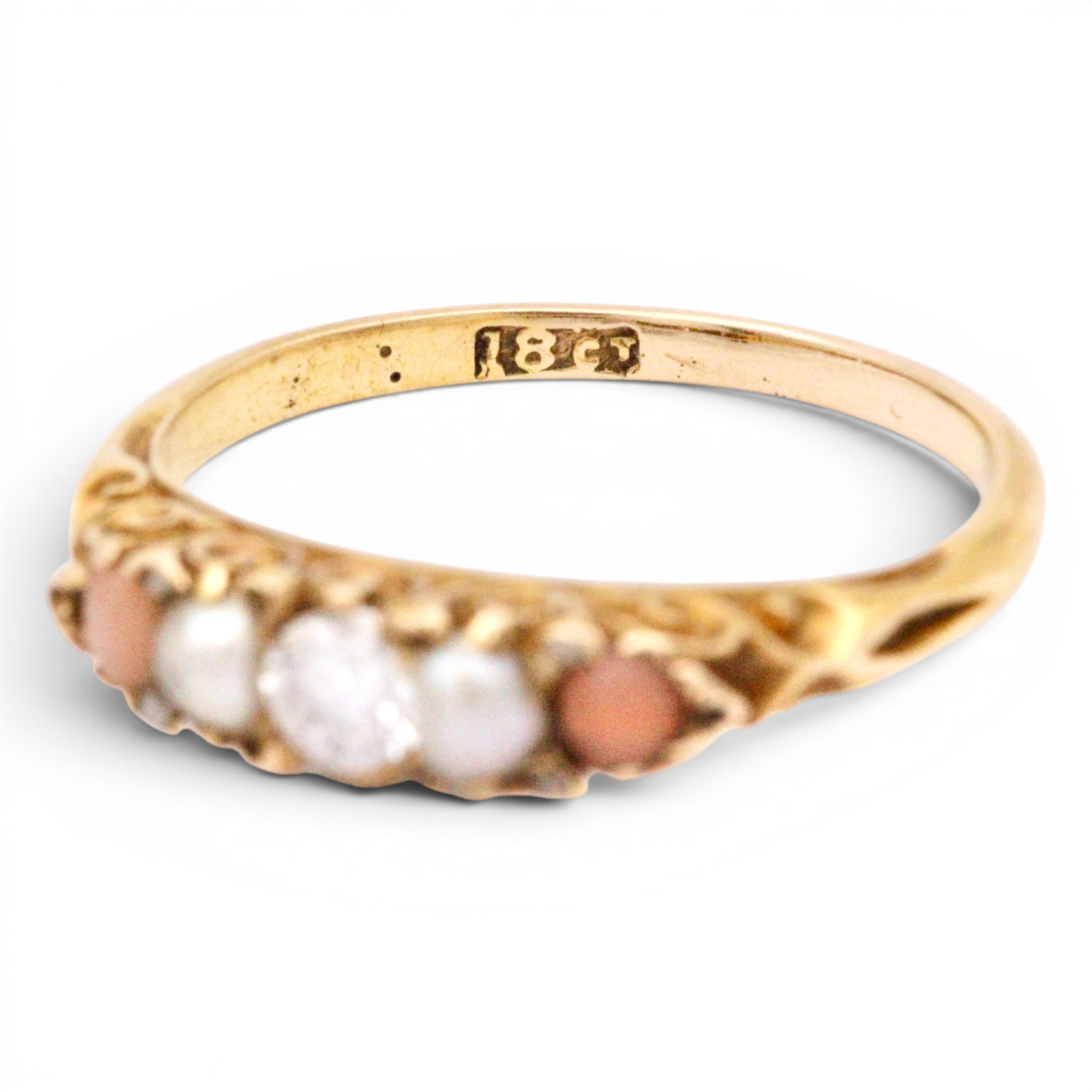 Antique Victorian Pearl, Coral and Diamond Ring - Image 2
