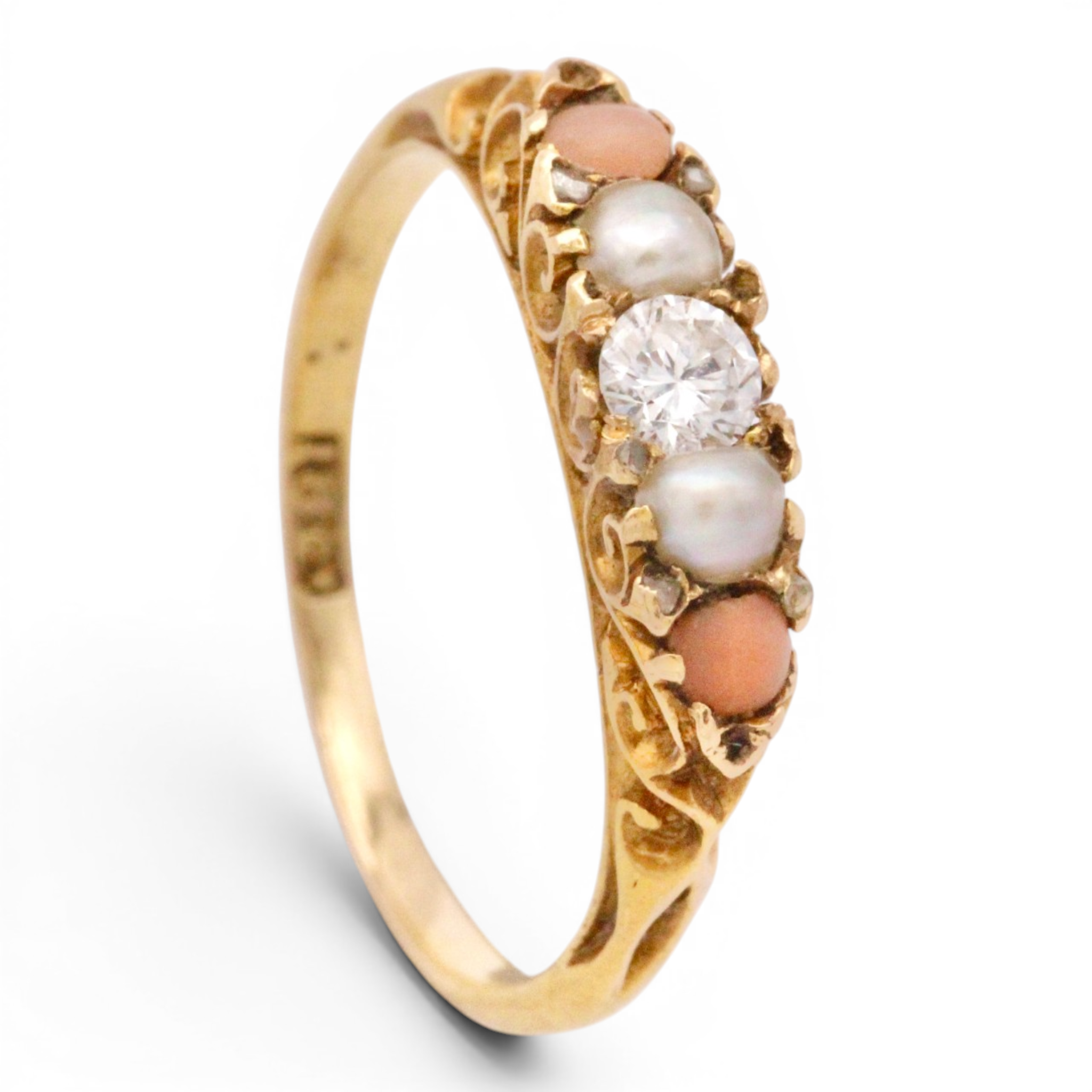 Antique Victorian Pearl, Coral and Diamond Ring - Image 4