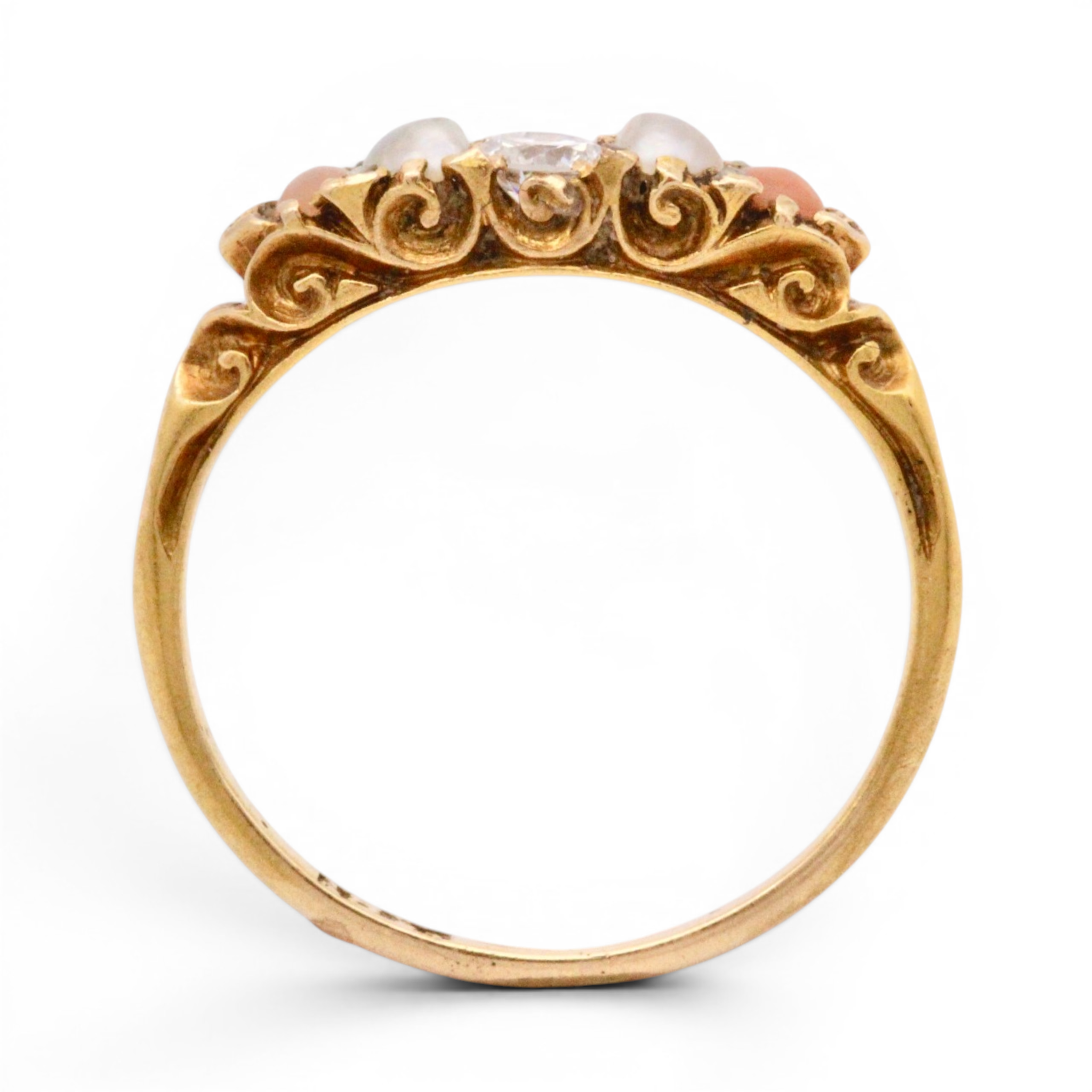 Antique Victorian Pearl, Coral and Diamond Ring - Image 3