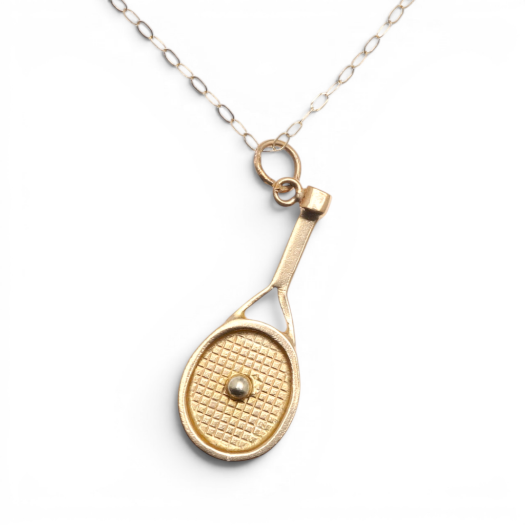 Vintage Tennis Racquet and Ball Pendant Necklace